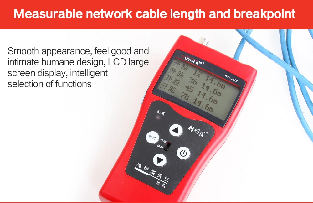Comprimento do Cabo Localizador de Falhas Original Noyafa Testador Breakpoint Finder Rj45 Rj11 Fio 5e 6e Cabo Coaxial Nf-308 Lcd 9 Computador e Escritório