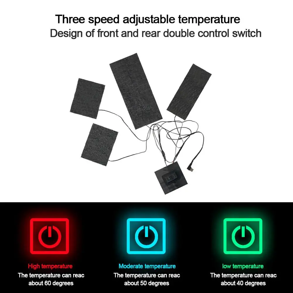 

4Pcs USB Electric Heated Jacket Heating Pad 3 Gear Adjustable Heated Clothing Carbon Fiber Heated Clothes Pad Wholesale