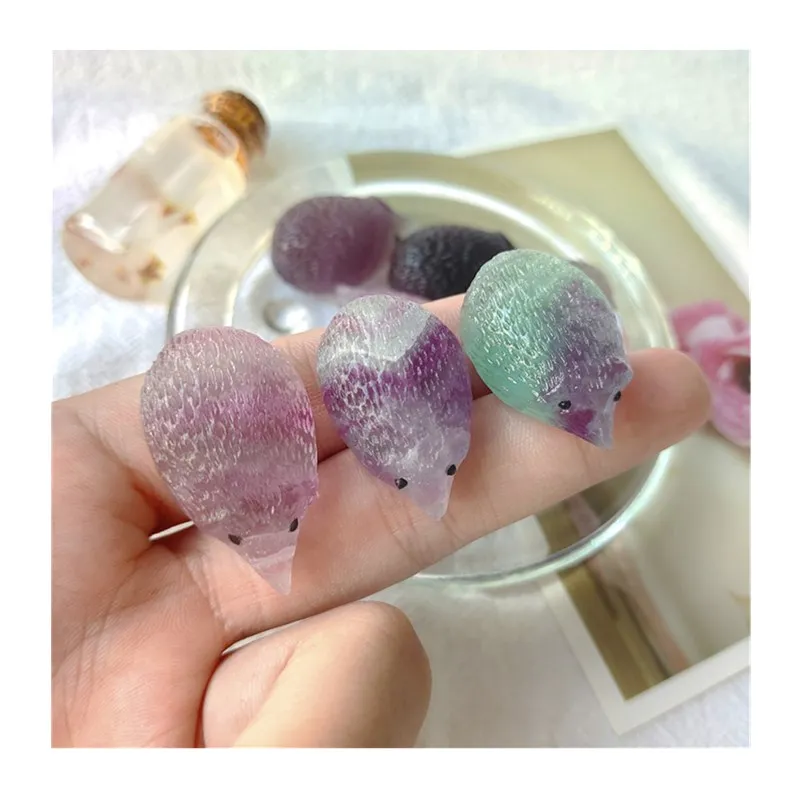 

Wholesale Healing Crystals Carving Crafts Rainbow Fluorite Hedgehog For Christmas Gifts
