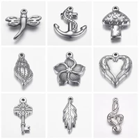 5pcs stainless steel animal dragonfly flower leaf anchor pendant charm for bracelet necklace earring dangle diy jewelry making