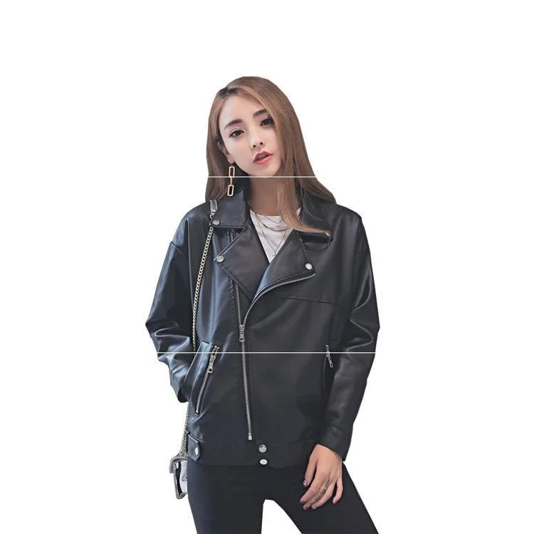 Leather coat women's spring and Autumn New Korean loose and thin versatile PU leather jacket college style student motorcycle enlarge