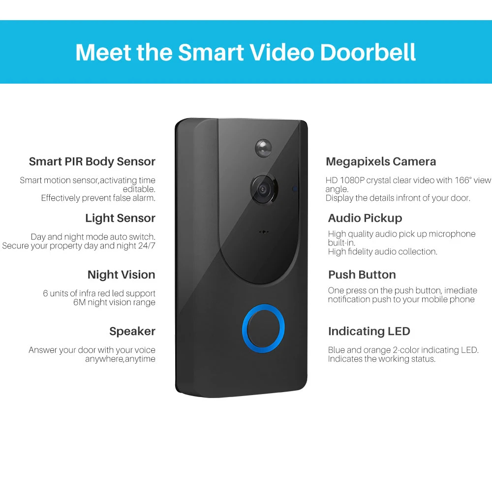 

Tuya 1080P Video Doorbell Smart WiFi Video Intercom SmartLife APP Remote Control Wireless DoorBell Camera Home Security Monitor