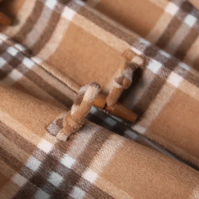 

Hand-sewn Woolen Horn Buckle Plaid Woolen Coat Women's Temperament Loose Version Lapel New 2020 Autumn And Winter Clothing B008