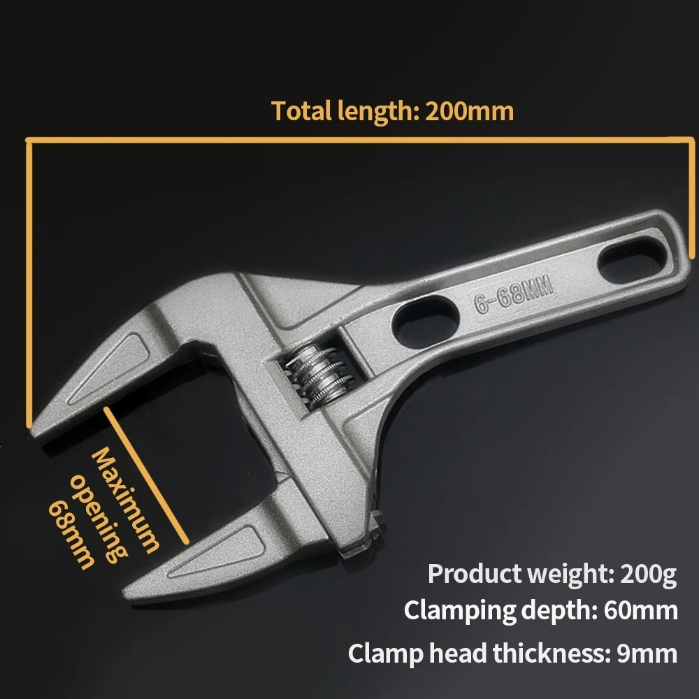 

16-68MM Sliver Adjustable Convenient Large Spanner Wrench Opening Plumber Reliable Tool Short Handle Flexible and Lightweight