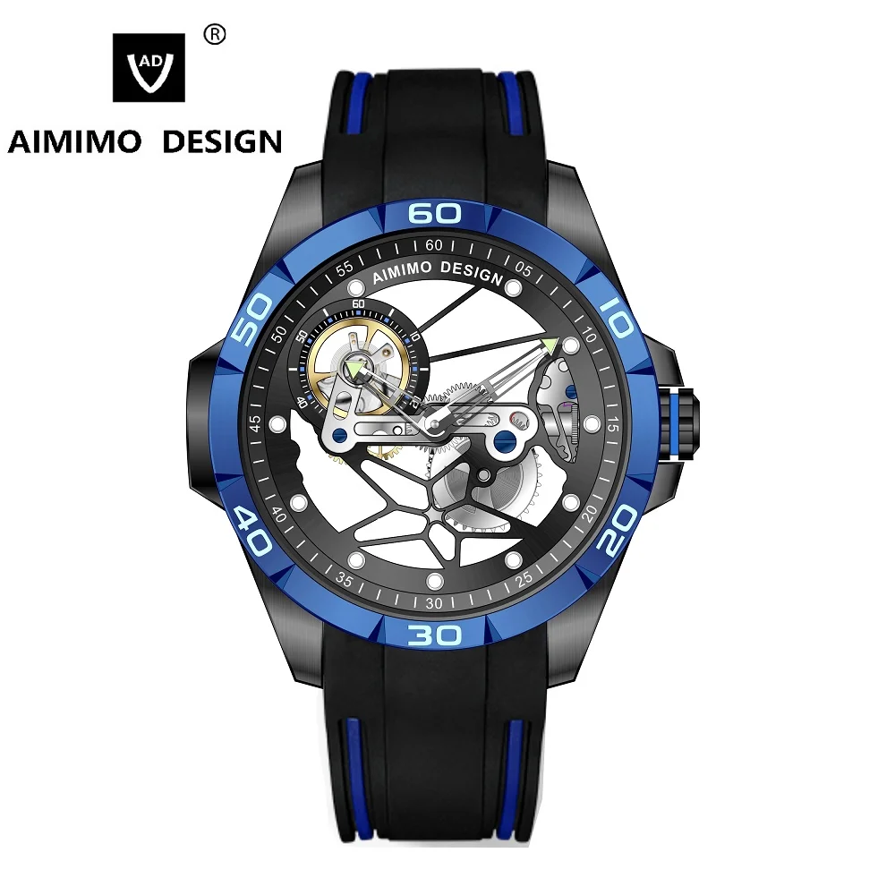 AIMIMO дизайн мужские часы Скелет турбийон автоматические водонепроницаемые 30 м