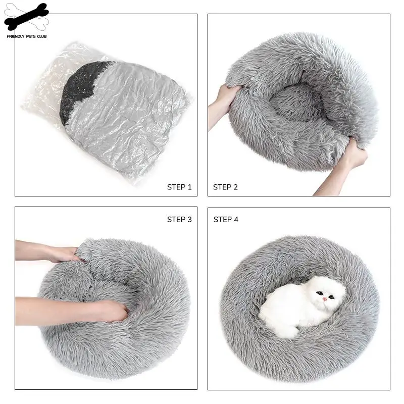 

Pet Dog Bed Super Soft Long Plush Donut Round Dog Kennel Comfortable Fluffy Cushion Mat Winter Warm For Dog Cat House Accessory