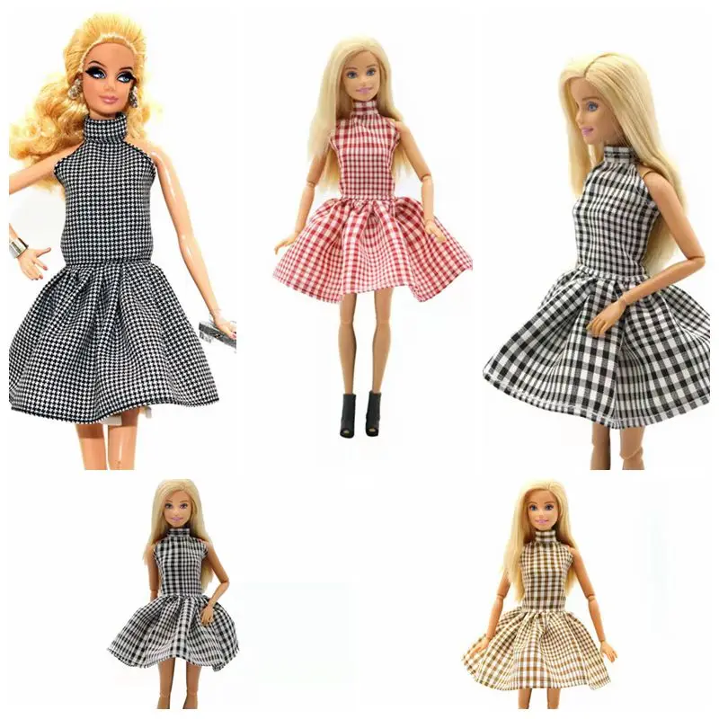 

High Neck Houndstooth Plaided Dress For Barbie Doll Clothes Vestidoes Dancing Costume Outfits 1/6 BJD Dolls Accessories DIY Toys