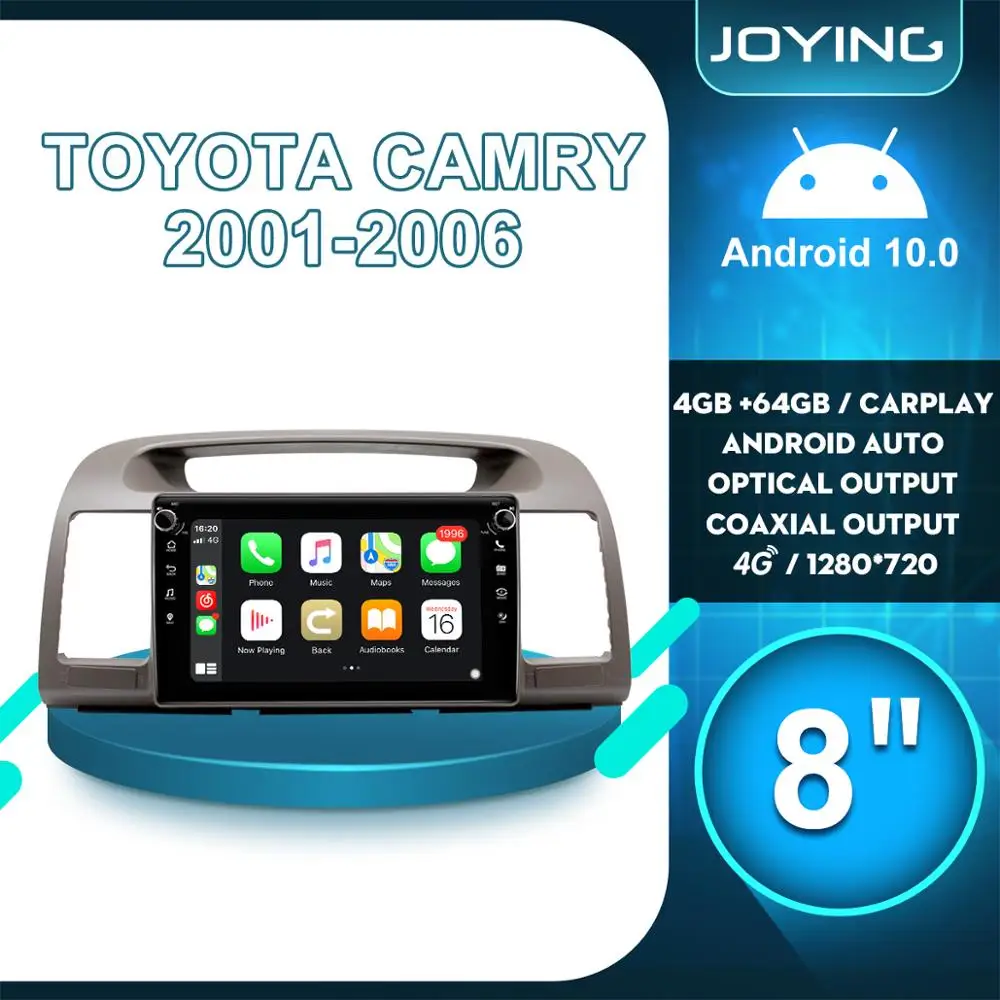 Автомобильный радиоприемник Joying 8 дюймов Android 10 для Toyota Camry 5 2001 2002 2003 2004 2005 2006 Carplay 4G