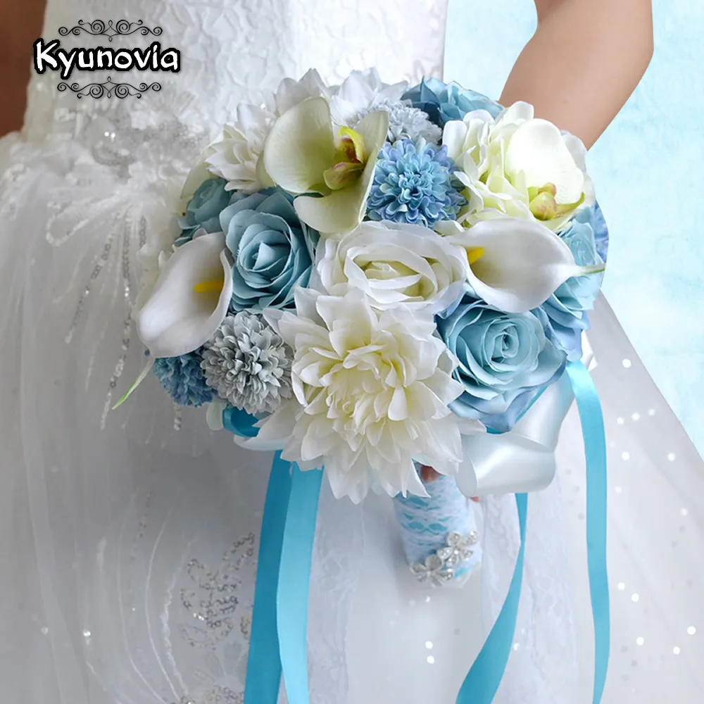 Kyunovia Wedding Flowers Bridal Bouquet blue Color Roses bouquet wedding accessories Artifical Flower bouquets for FE16 | Дом и сад