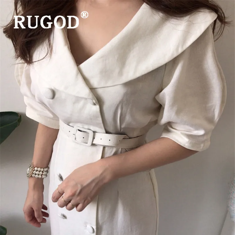 Женские винтажные белые платья RUGOD корейское элегантное облегающее длинное