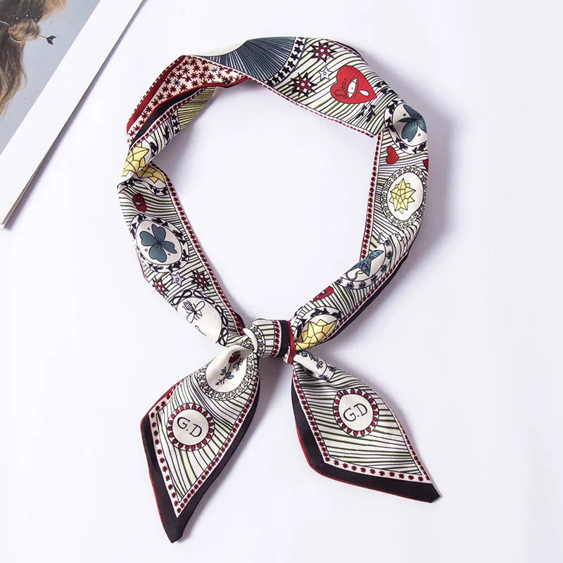 

Small Scarf Women's Spring New Double-sided Double-printed Twill Silk Strap Bag Handle Silk Scarf Slender Narrow Ribbon