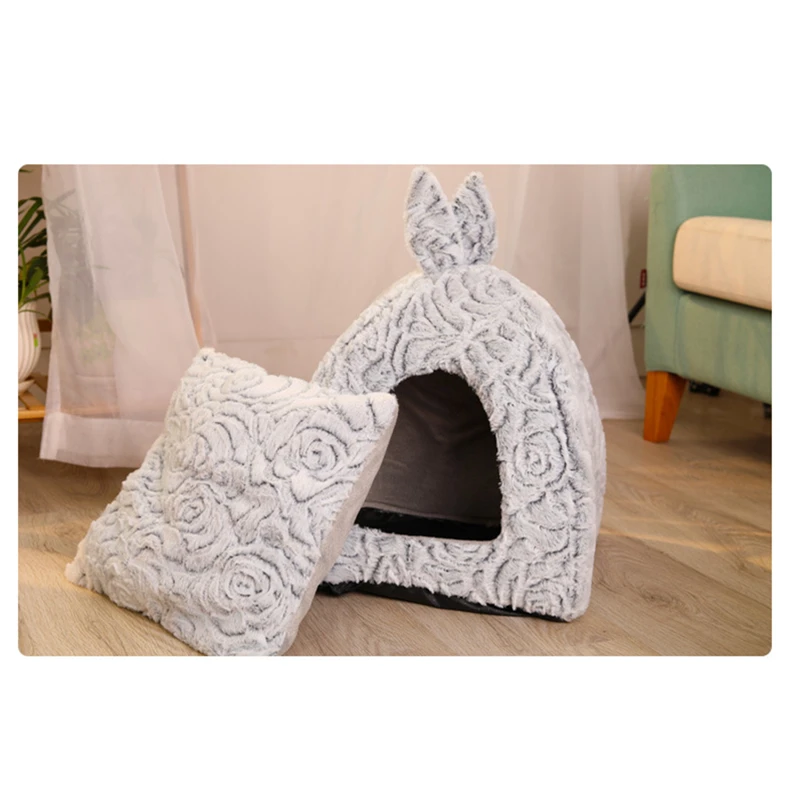 Brand New Cat Warm Cave Lovely Bow Design Puppy Winter Bed House Kennel Fleece Cats House for cat Soft Nest For Small Medium Pet