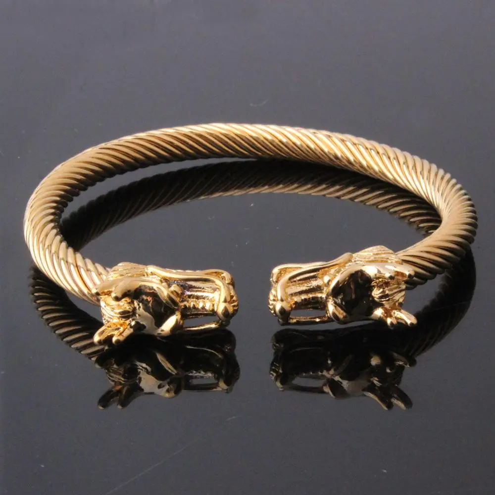 Шикарный браслет на запястье с двойной Головой Дракона для мужчин из нержавеющей