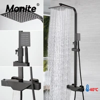 monite matte black bathtub shower faucet wall mounted rainfall 8 inch round shower head dual handles mixer bathroom shower set