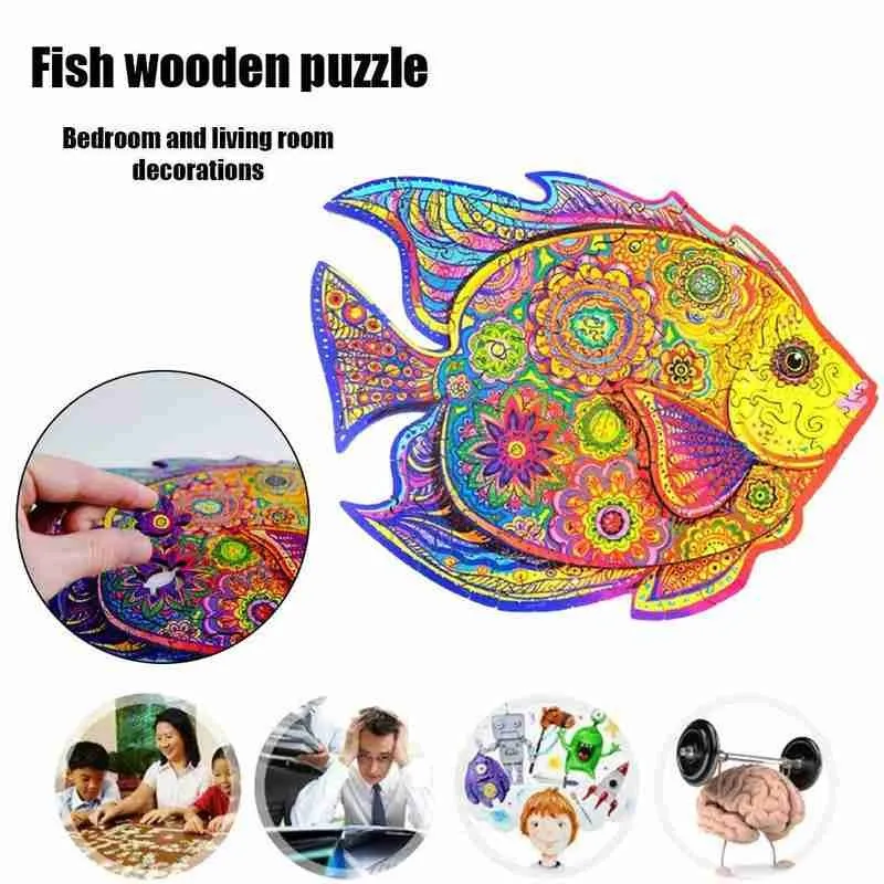 

Cartoon Fish Wooden Puzzle Toy Diy Wooden Jigsaw Puzzles For Adults Children Kids Interactive Educational Christmas Gifts