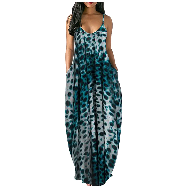 

Hot Sale Summer Dress Printing Women's Clothes Spaghetti Strap Camisole Sleeveless Long Dress Sexy Dress Beach Leisure Y190