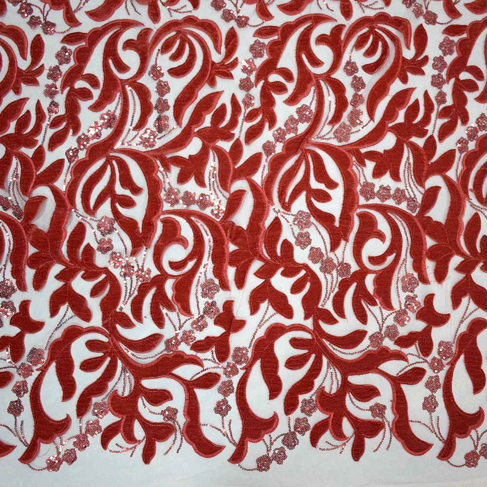 

2021 Red Sequins African Fabrics Bridal Lace For Party HY0811