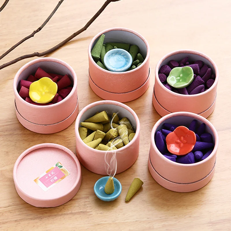 

40Pcs/Box Incense Cones Incense Holder Pagoda Incense Natural Incense Sticks Holder Rose Tulip Scent Tower Sandalwood Spice Tray