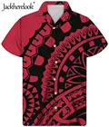 Мужская пляжная гавайская рубашка Jackherelook, красная полинезийская племенная Самоа, летняя пляжная Свободная рубашка с коротким рукавом