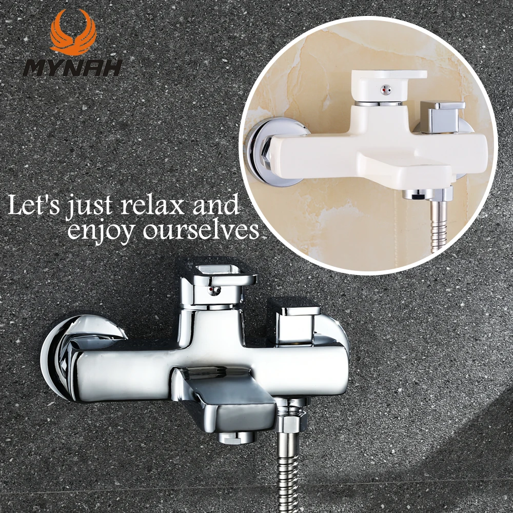 mynah chromed wall mounted shower set bathroom faucet cold hot water mixer bathtub faucet double outlet water tap bathtub tap free global shipping