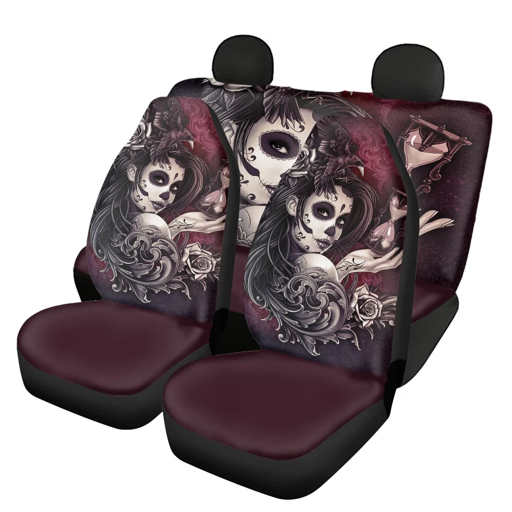 

HUGSIDEA Car Seat Covers Floral Skull Day of the Dead Printed Front/Back Seat Protector for Women Fashion Auto Interior
