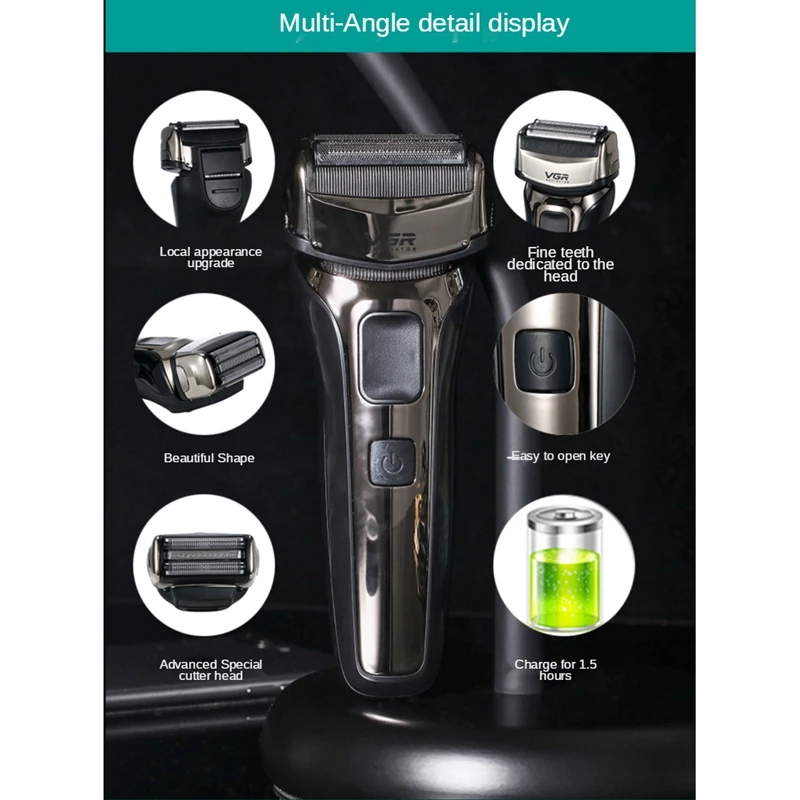 

VGR Professional Shaver 3 Blade Shaper Barber Electric Shaver Wet Dry Electric Razor for Men Rechargeable Shaving Machine V-303