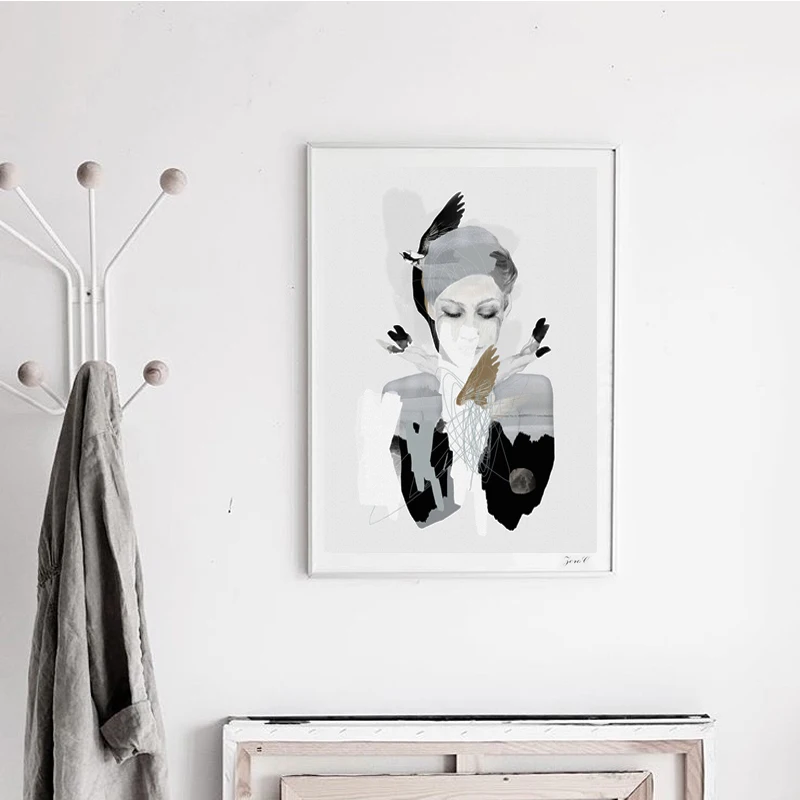 Скандинавский холст художественный принт и плакат девушка портрет на стену