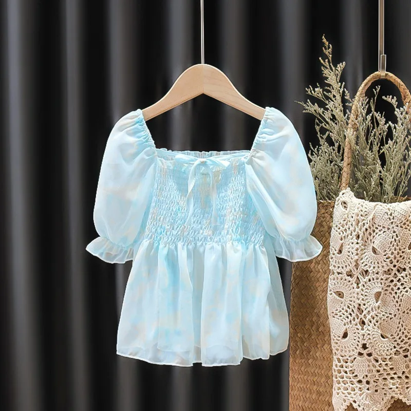 

Korean Children's T-Shirt Summer baby girls New Short-Sleeved Broken Flowers Fashion Princess Top