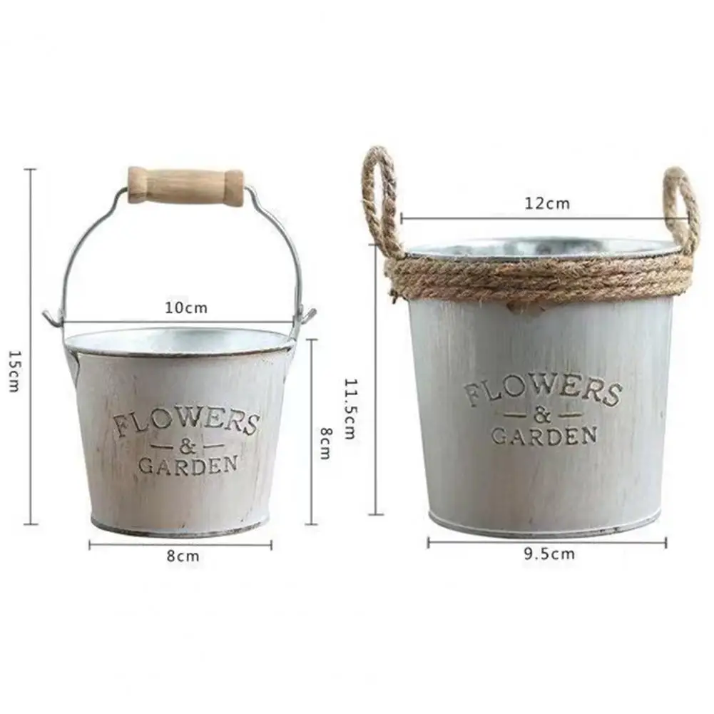 

Retro Flower Pot Simple Convenient Wrought Iron Flower Succulent Old Flower Bucket With Handle Green Plant Basket Garden Decor