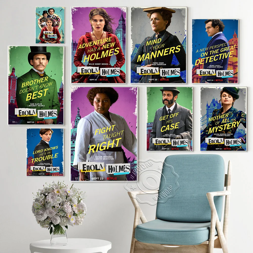 

Enola Holmes TV Series Movie Prints Poster, Actor Character Vintage Art Prints Illustration, Canvas Painting Picture Home Decor