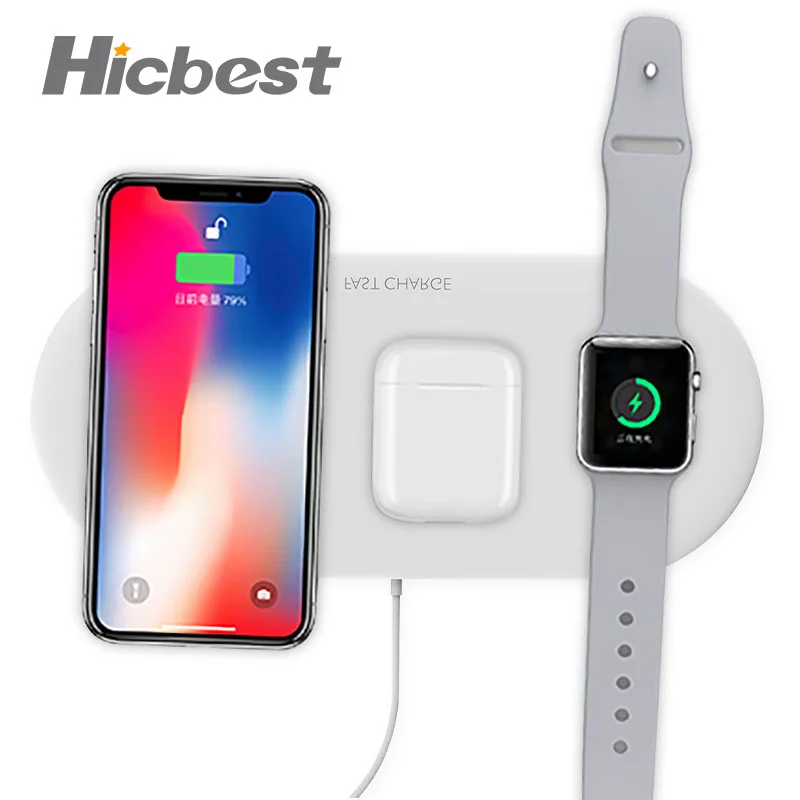 Беспроводное зарядное устройство 10 Вт 3 в 1 для iPhone Apple Watch Airpods Индукционное 8 X XR XS