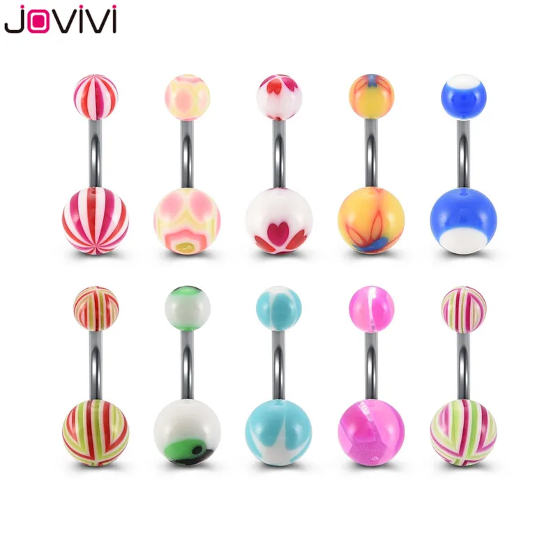 Jovivi Нержавеющая сталь Pin УФ смешанные живота Piercing Nombril оптом пупка Кольца Бар