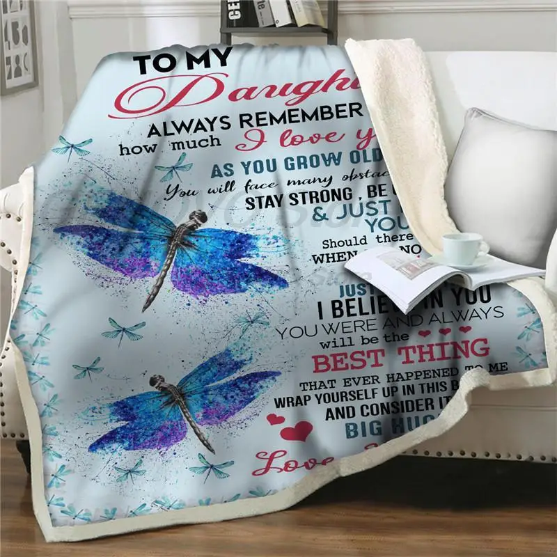 

Wunderschöne Libelle Flanell Decke Decken für Betten Sofa Brief An Meine Tochter Bettdecke Bettwäsche Quilt Abdeckung Hause Deck