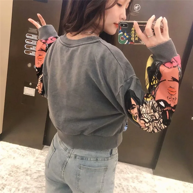 Женский Укороченный свитшот с принтом TMODA1068 Za весенний Свободный пуловер