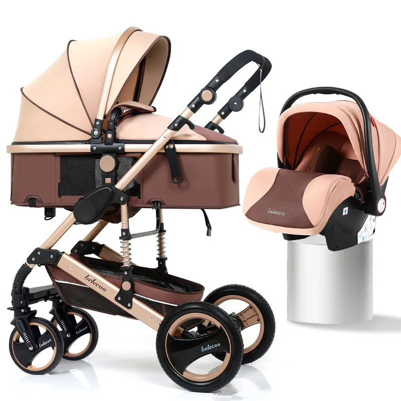 High Landscape Baby Stroller 3 in 1 Portable Luxury with Car Seat Hot Mom Pink Travel Pram 8 Free Gifts | Мать и ребенок