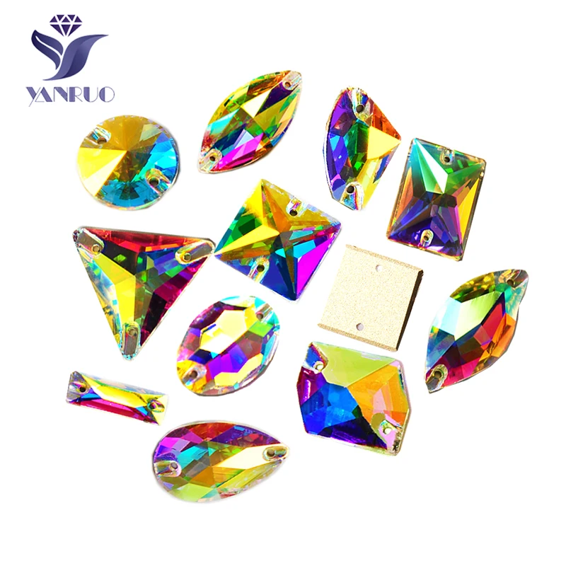 

YANRUO Mixed Shape SW Rivoli Drop Rhinestones Sew On Strass Glass Crystal Flat Back Rhinestone For Wedding Dresses Clothing