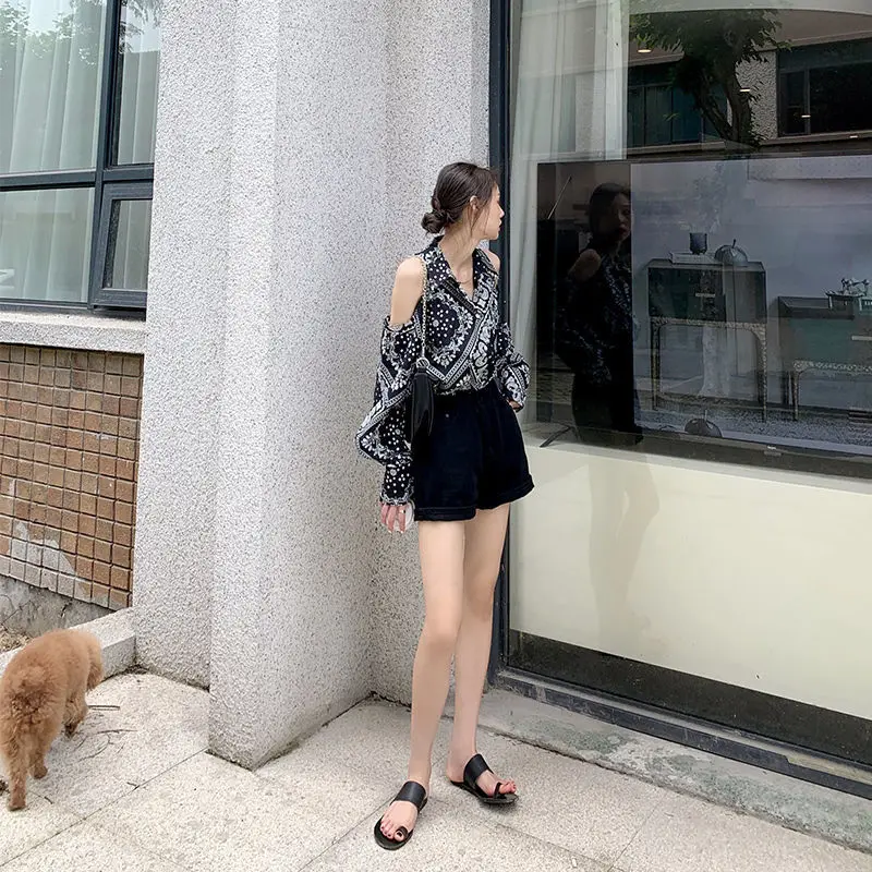 

EBAIHUI Fashion Woman Blouses 2021 Print Chiffon Women Blouse Shirt Off Shoulder Tops Puff Sleeve Summer Womens Tops and Blusas