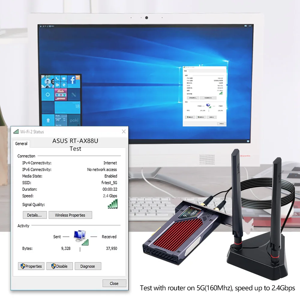 Fenvi Desktop Wi-Fi 6E AX210 PCIe WiFi Adapter 2.4Ghz/5G/6G Bluetooth 5.2 802.11ax Intel AX210NGW Wireless Wifi6 Card Windows 10