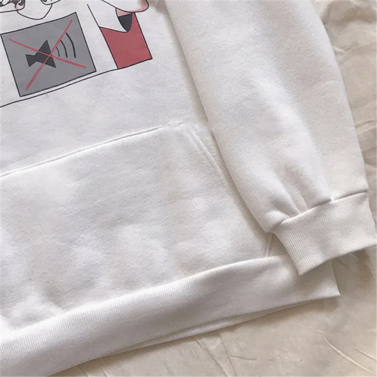 Harajuku Kawaii аниме девушка с капюшоном Толстовка японский Винтаж милый черный флис толстовка с рисунком женский объемный пуловер