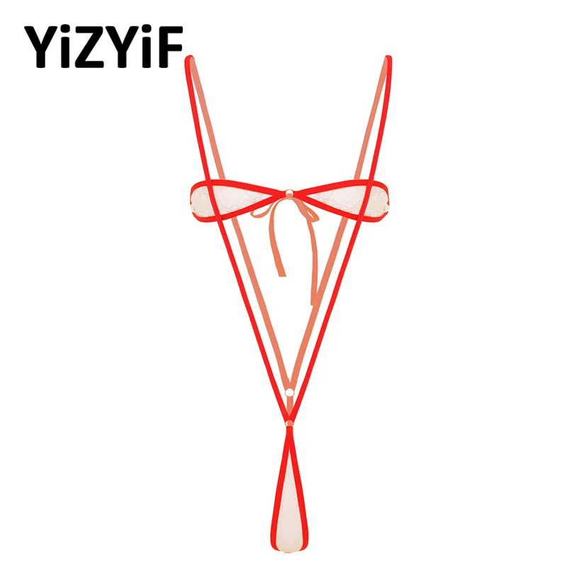 Женский микро мини прозрачный кружевной набор белья бикини без бретелек с