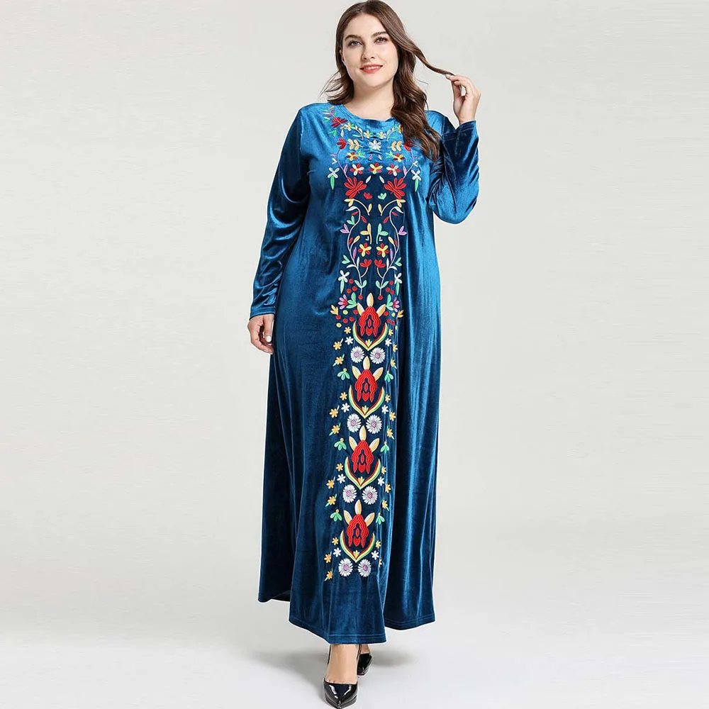 Женское вельветовое кимоно Abayas длинное платье с вышивкой в Дубае большие размеры