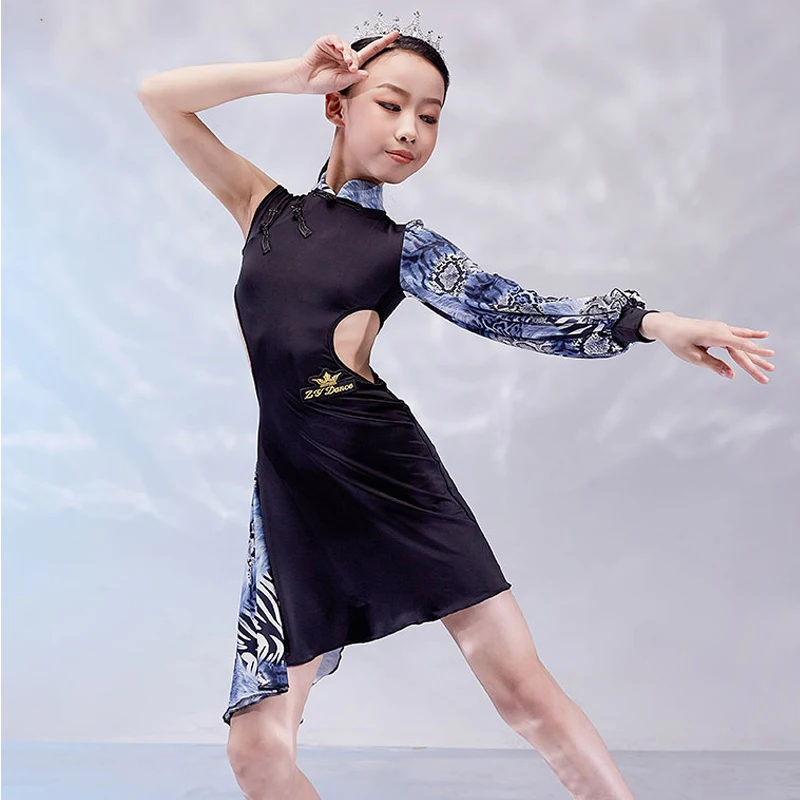 

New Latin Dance Dress Single-Sleeve Chinese Style Girl's Performance Dress Professional Dance Clothes Salsa Latina Dress