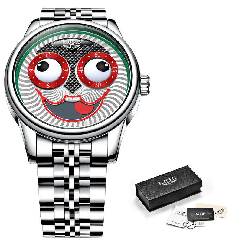 

2020 LIGE Top Luxury Mens Watches Unique Design Smile Dial Tourbillon Watch For Men Stainless Steel Waterproof Mechanical Clock