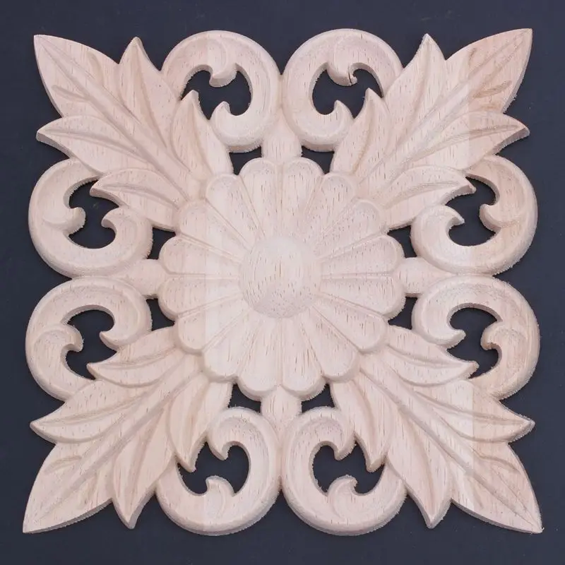 

1X Rubber Wood Carved Floral Decal Craft Onlay Applique Furniture DIY Decor #A:15*15cm