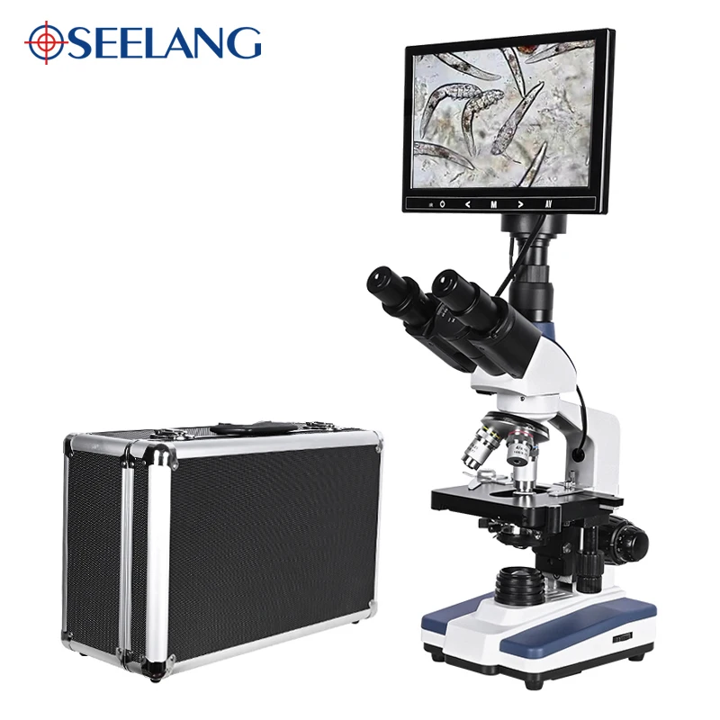 

5MP HD Professional Mites Sperm biological Lab Digital Microscope Led + electronic eyepiece + 9-inch LCD screen USB Data line