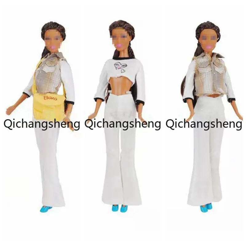 

Fashion 11.5" Doll Outfits For Barbie Clothes Plaid Shirt & White Crop Top & Pants & Bag & Shoes For Barbie Accessories 1/6 Toys