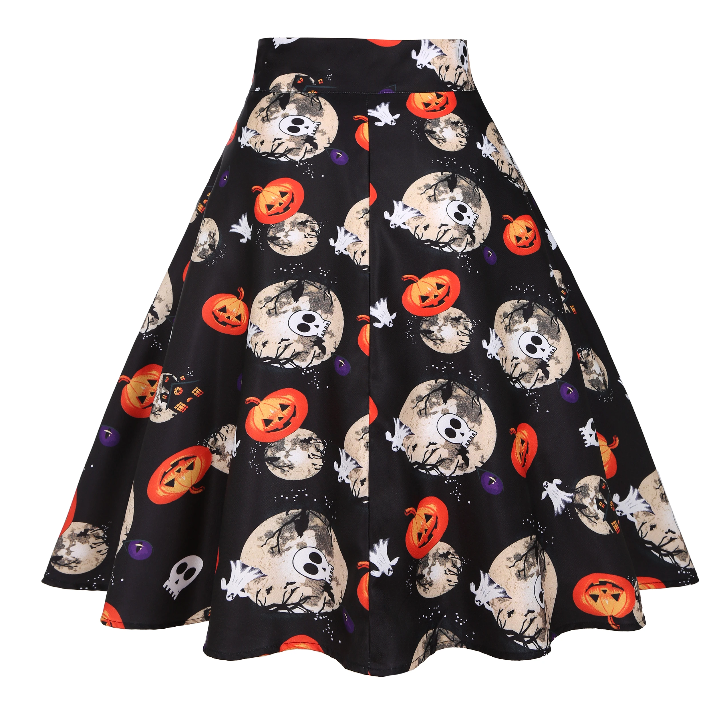 Женская юбка в стиле Хепберн винтажная с принтом тыквы черепа пышная ретро 50-х