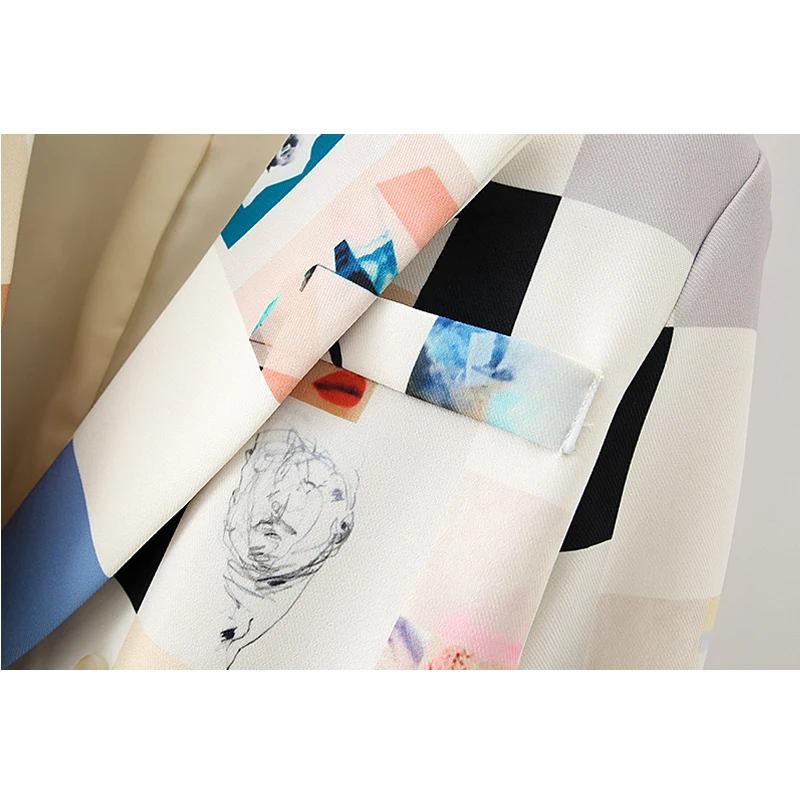 

YNZZU 2020 Autumn Cartoon Print Pockets Women Blazers Coat Vintage Notched Collar Long Sleeve Female Outerwear Chic Tops A1488