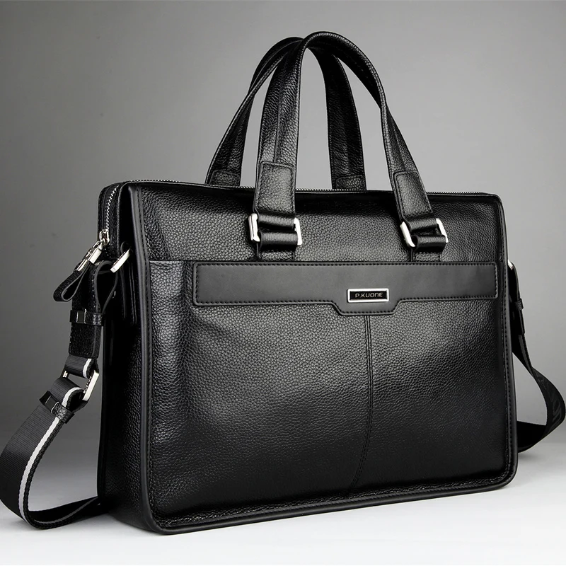Men Genuine Leather Briefcase Laptop Bag for 15 Inch Notebook Computer 15.6 Luxury Handbags | Багаж и сумки