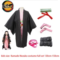 kids demon slayer kimetsu no yaiba kamado nezuko cosplay costume tanjirou kimono headwear japan anime halloween dress
